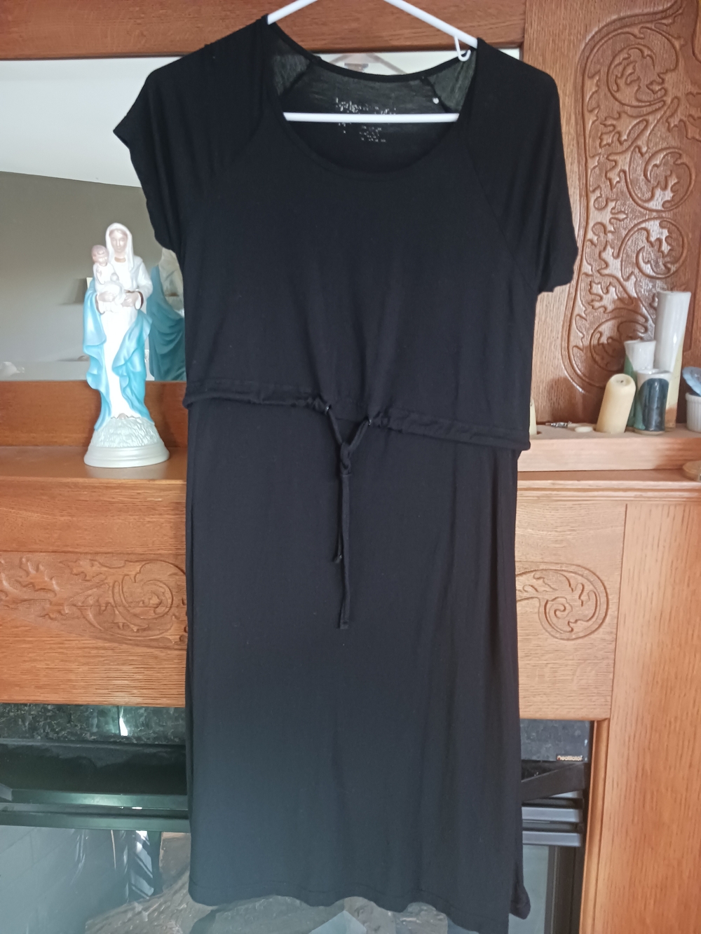 Latched Mama Black Short-Sleeve Tie-Waist Midi Dress